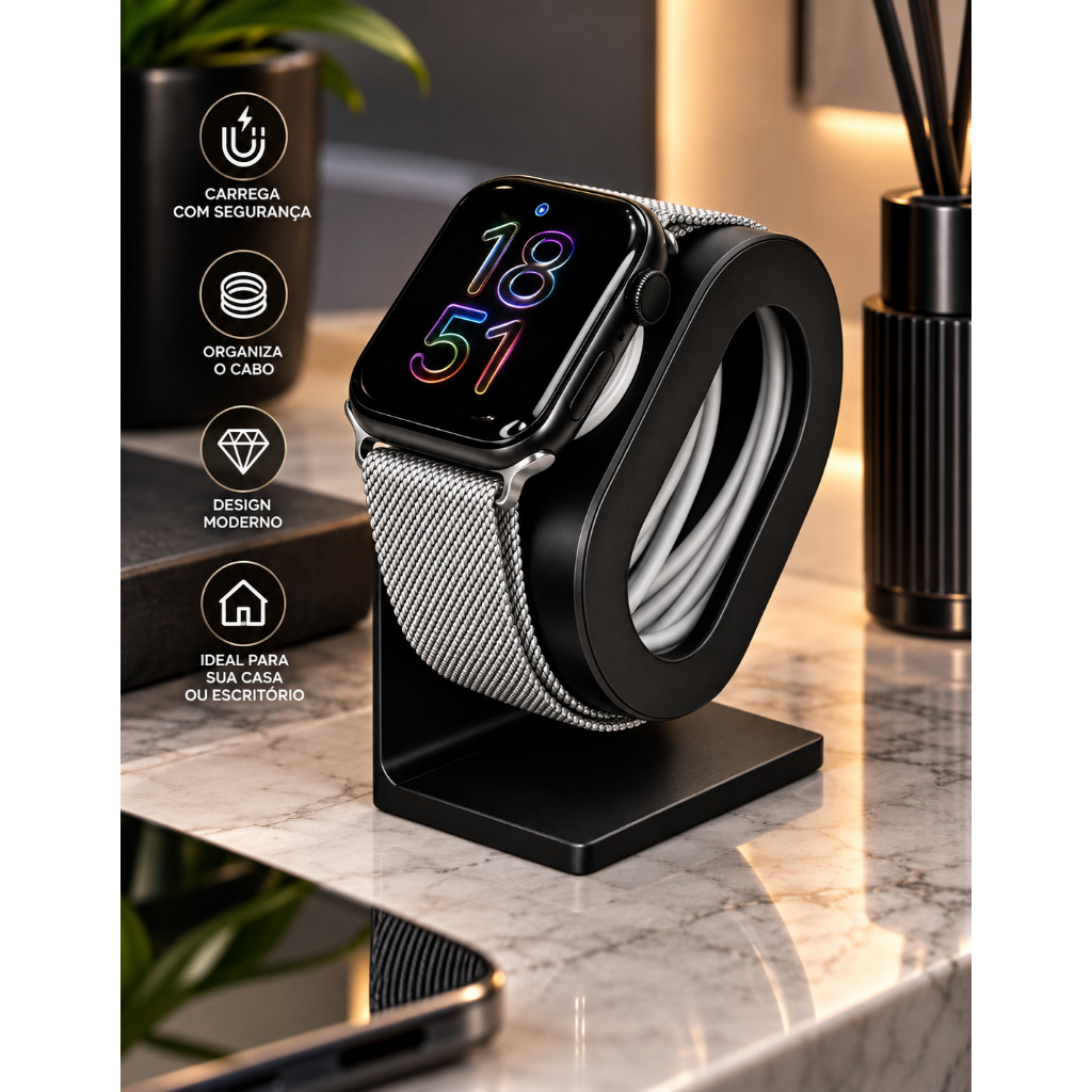 Suporte para Apple Watch Base Carregador Smartwatch Organizador de Cabo de Mesa