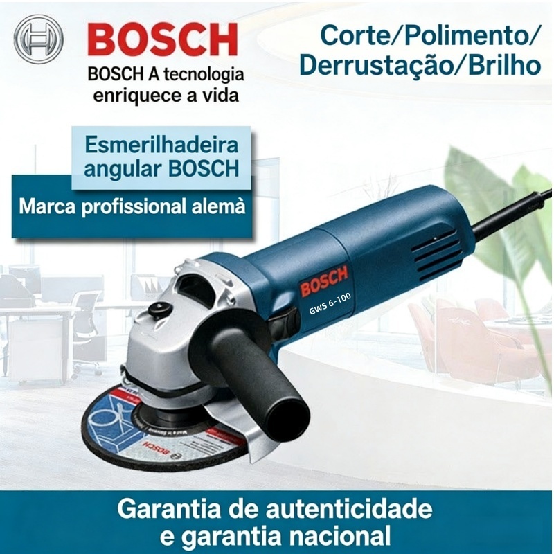 Bosch esmerilhadeira lixadeira 220v/127V GWS6-100 Esmerilhadeira Angular Profissional 1000W