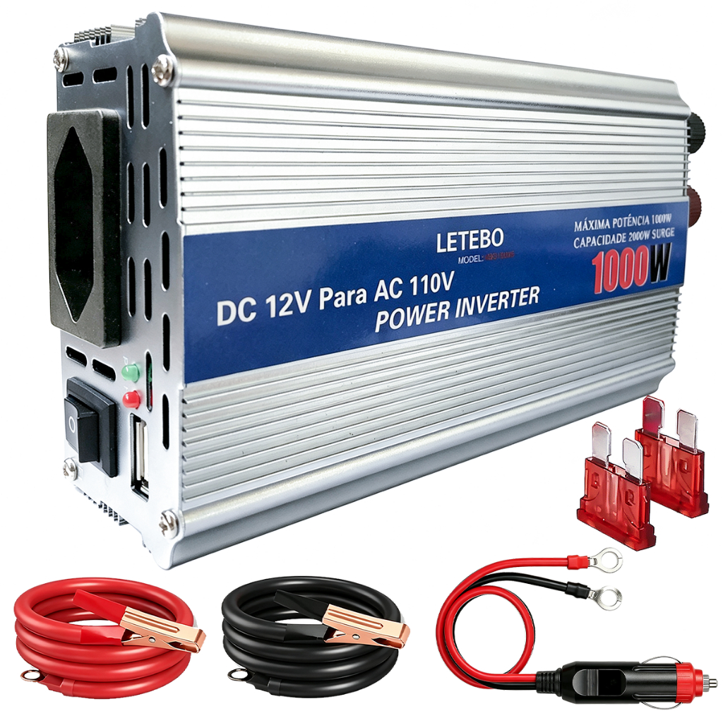 Inversor De Tensão Automotivo 1000w DC 12V Para AC 110V Conversor Transformador Carro Caminhão Placa Solar