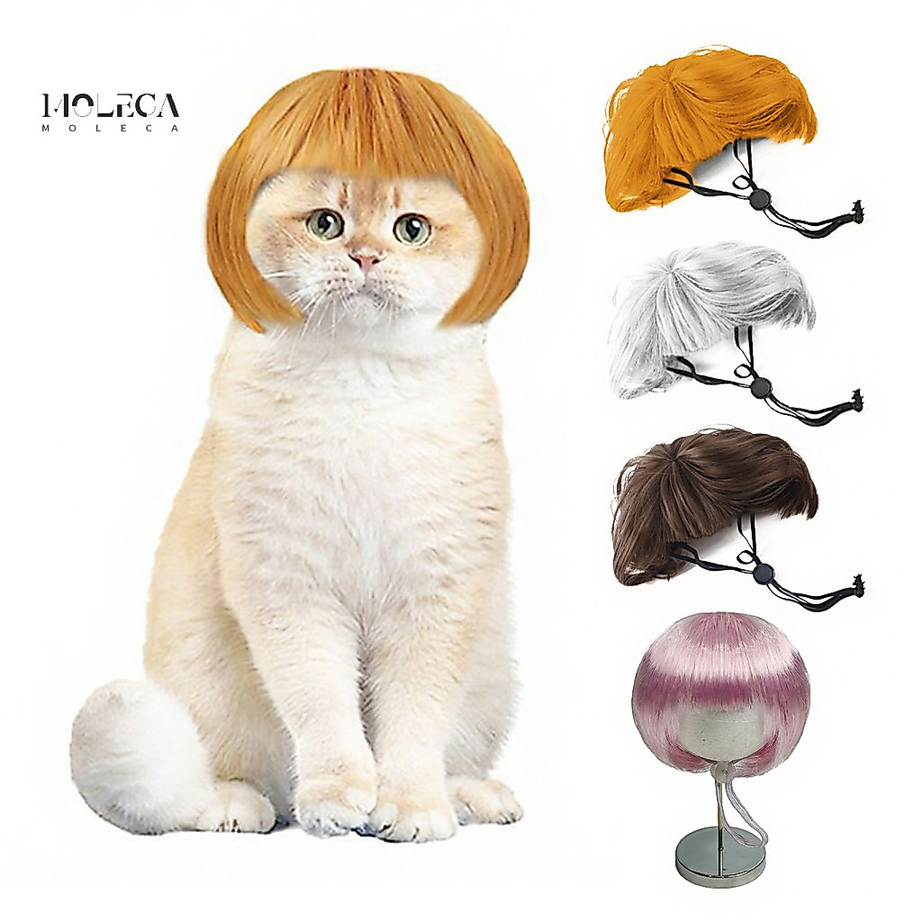 Pet Wig for Dogs Small Party Accessory Bob for Cats and Adjustable Elastic Band Soft Breathable Mesh Cute Funny Cosplay