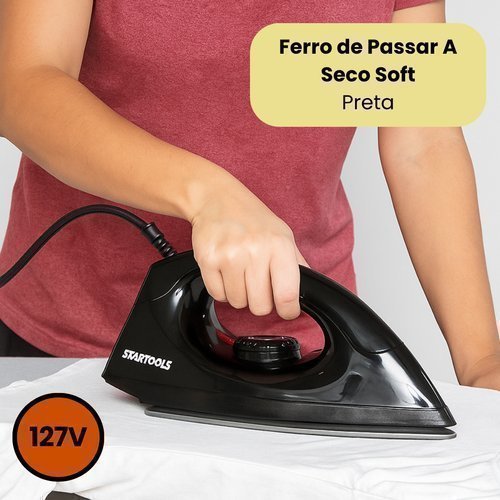 Ferro Passar Seco 127V 1000W Base Cerâmica Antiaderente Preto STARTOOLS