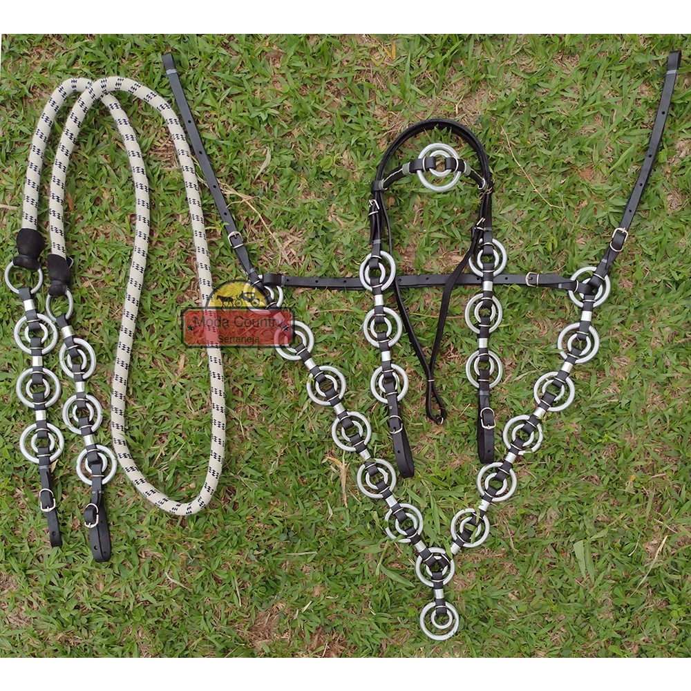 Traia De Cavalo Mula Rédea Cabeçada Peitoral de Argolas Duplas Kit Cavalgada Passeio
