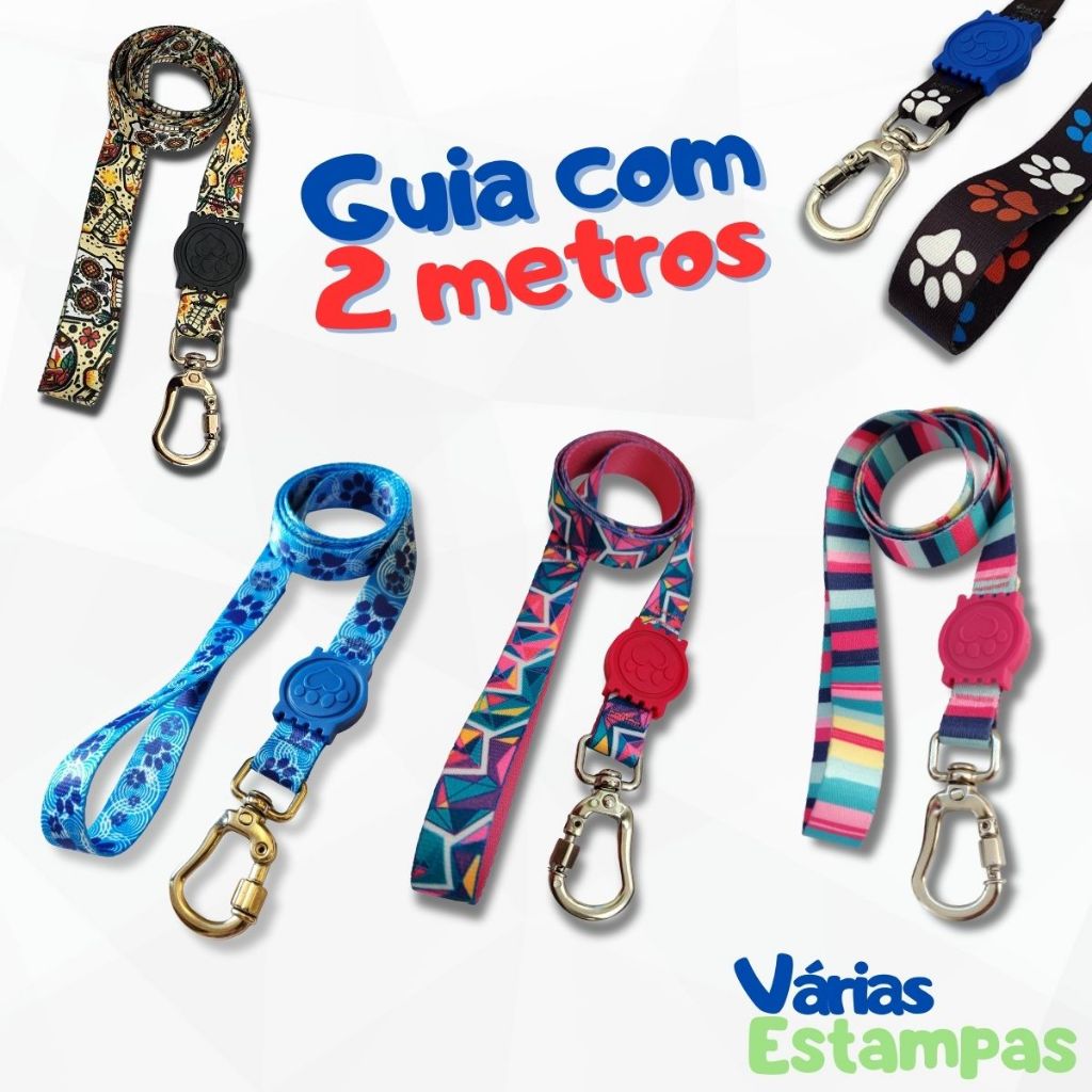 Guia Pet com 2 metros para Cachorro ou Gato com Trava Dupla de Segurança