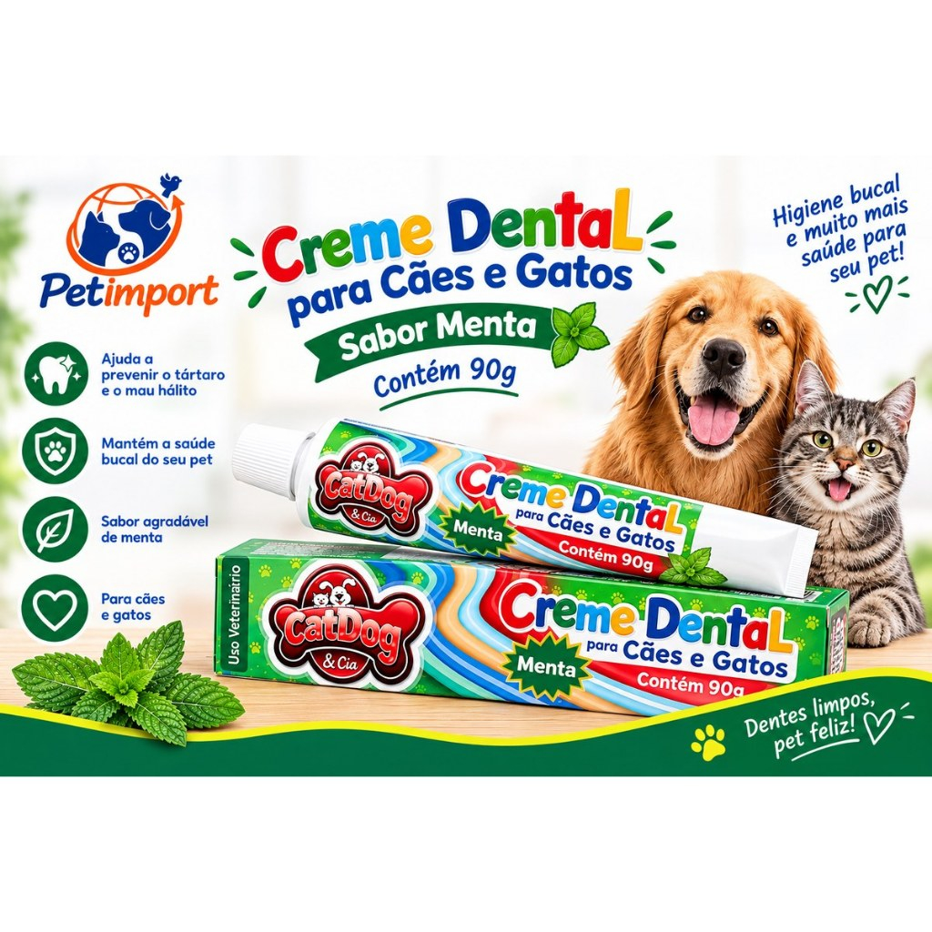 Creme Dental Para Cães E Gatos Catdog & Cia Sabor Menta 90g