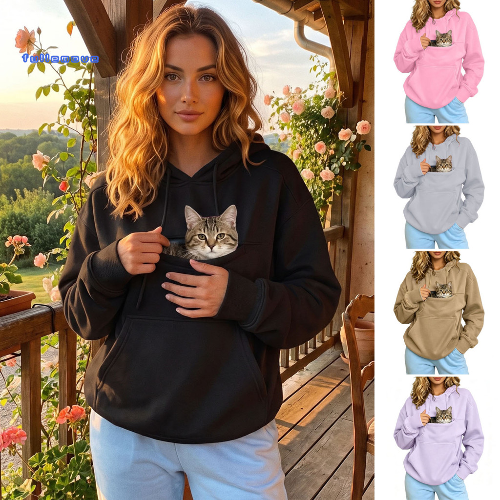 Cat Pouch Pocket Pullover Pet Hoodie Women’s with – Solid Color Sweatshirt Kangaroo for Carrying Small Dogs Cats