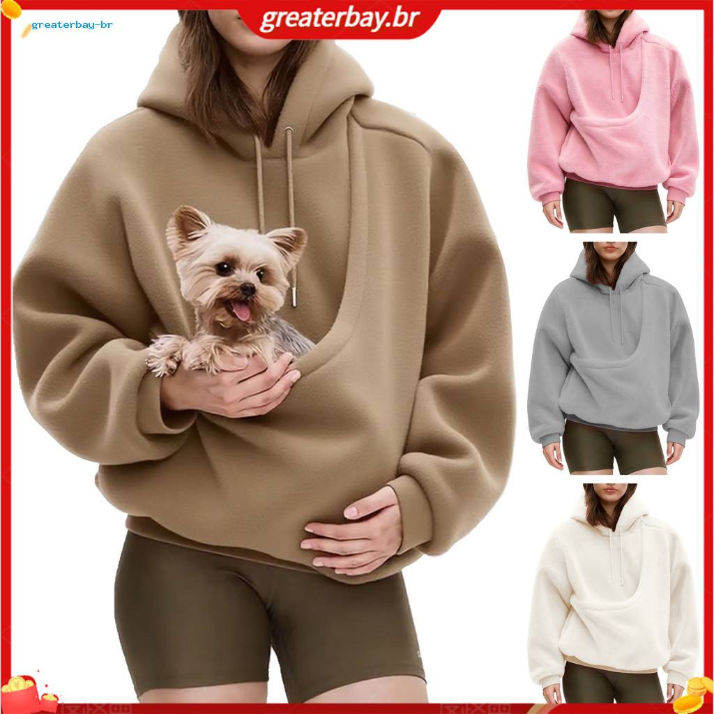 Women’s Oversized Pet Sling Hoodie with Kangaroo Pouch – Cozy Fleece Pullover for Carrying Small Dogs Cats Perfect f