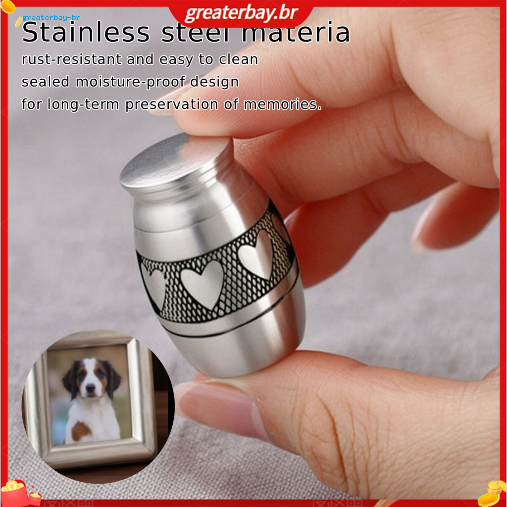 Stainless Steel Small Pet Urn with Paw Bird Heart Tree Patterns – Ash Keepsake Container for Cats Dogs Cremation Durab