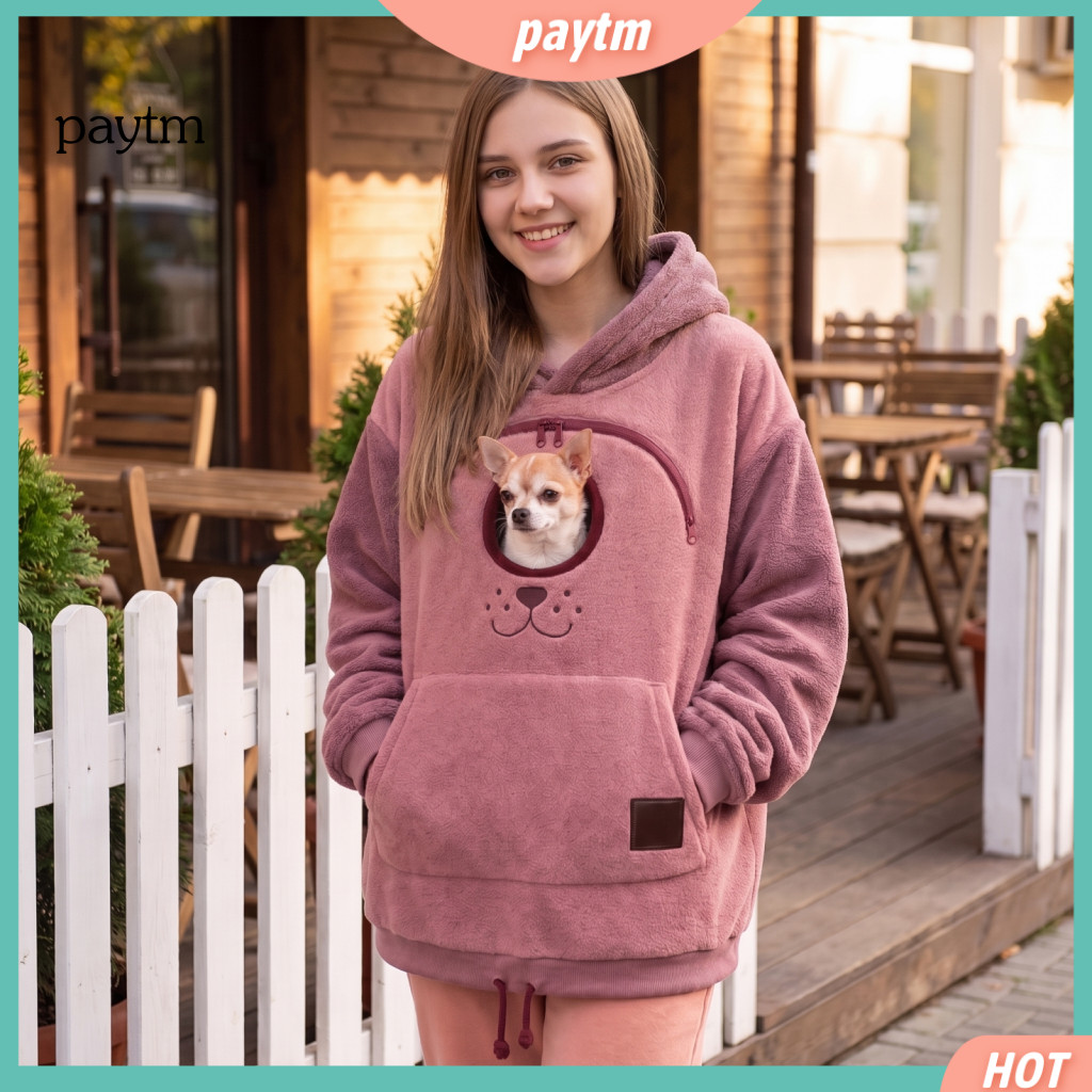 Pet Carrier Hoodie Comfortable Pouch Cat Dog with – Soft Fuzzy Sweatshirt Kangaroo Pocket Pullover for Small Pets Drop