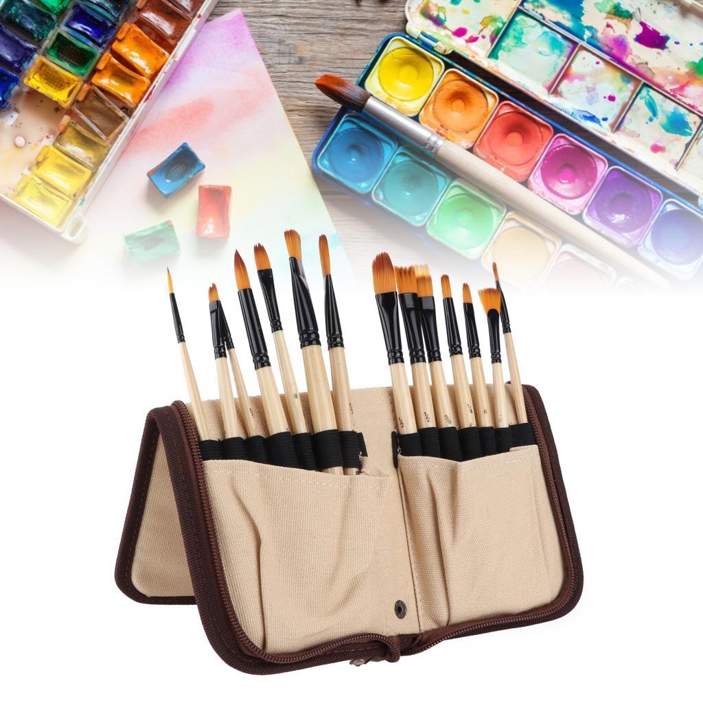 Conjuntos de pincéis multimodais de nylon para cabelo, escovas de óleo com bolsa de armazenamento amarela para pintura