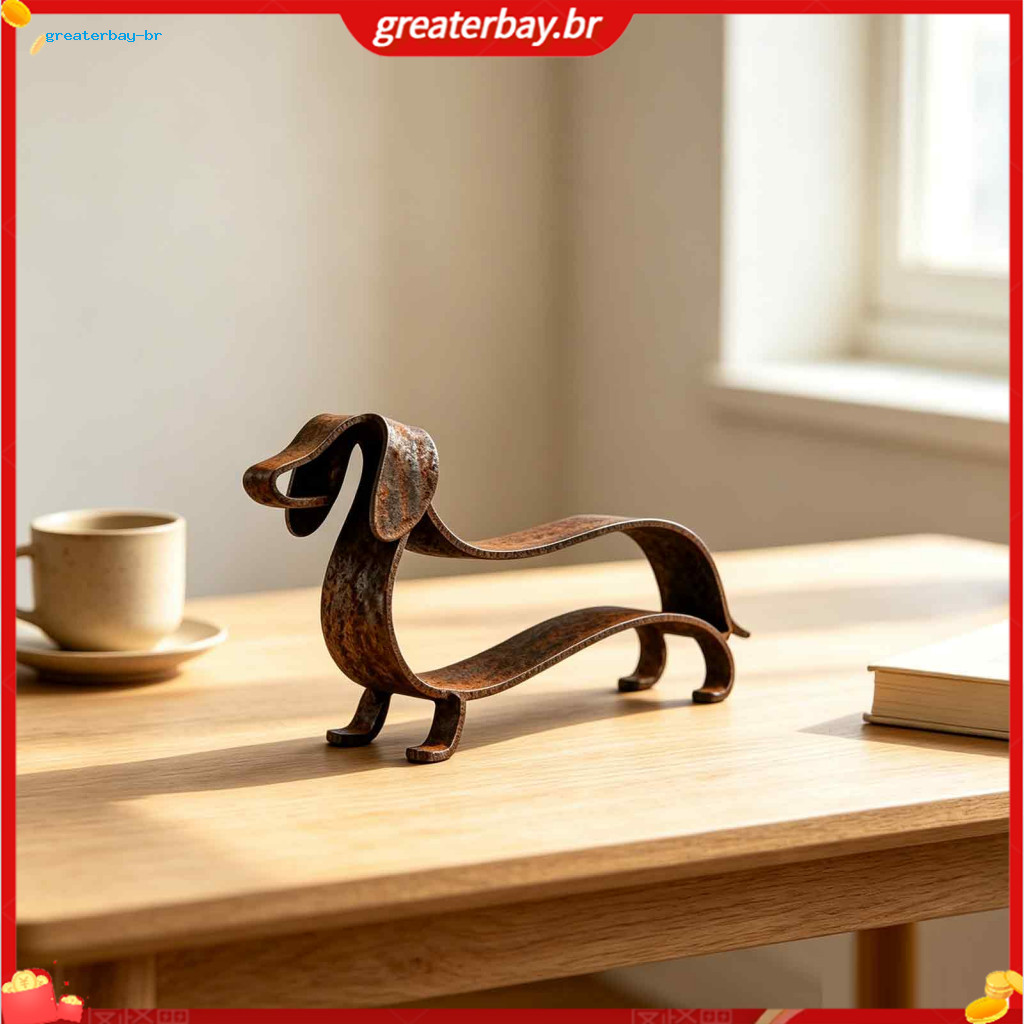 Rustic Dachshund Metal Sculpture Minimalist Iron Dog Figurine Vintage Wiener Tabletop Decor for Indoor Outdoor Home Gard