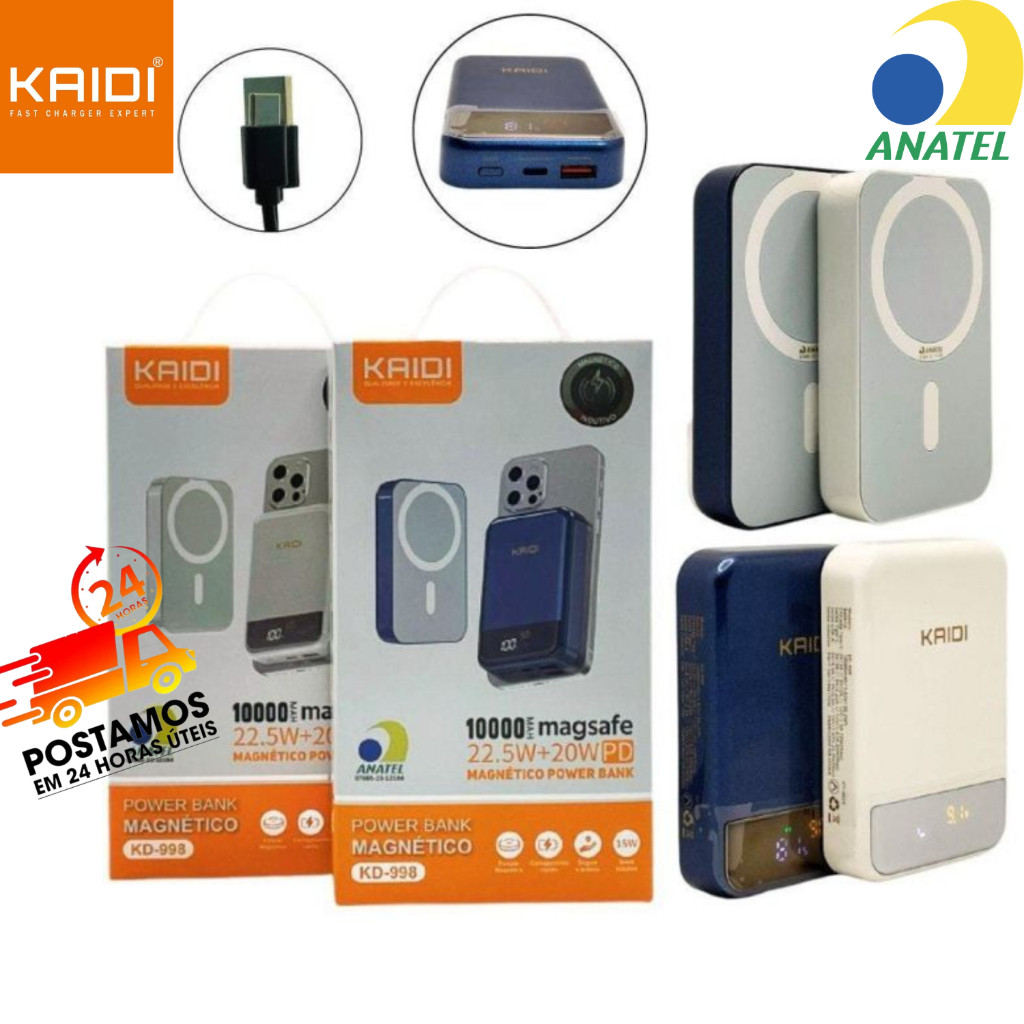 Power Bank Indução Magnético 10000mAh Magsafe Kaidi KD-998