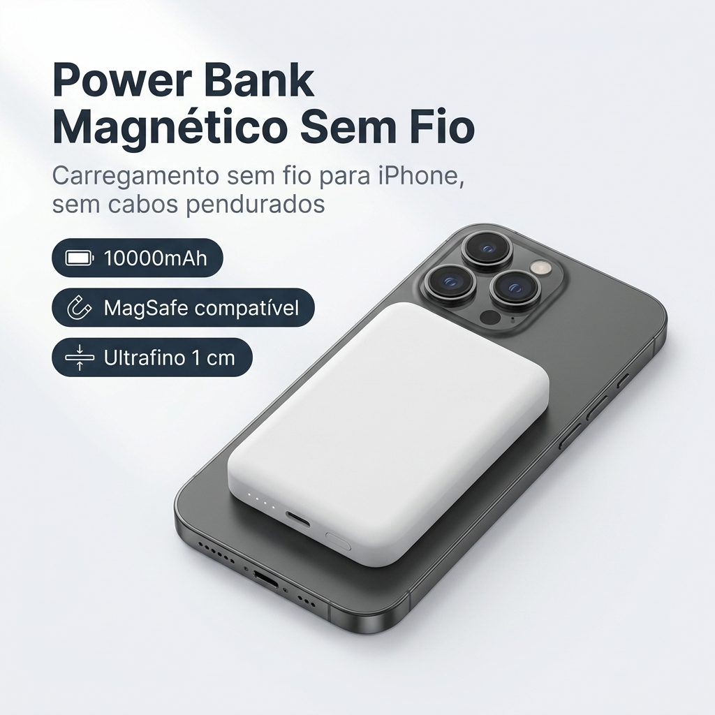 Carregador Portátil Indução para iPhone/Android Magsafe Sem fio Bateria Carga 10000mah