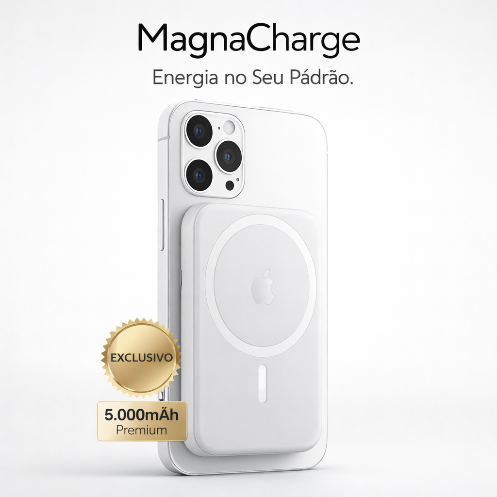 Powerbank Magnético 5.000mAh para iPhone 12/13 Pro Max Mini | MagnaCharge Bateria Externa MagSafe Sem Fio