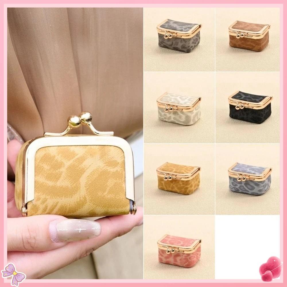 Mini Bolsa De Armazenamento Kiss Lock , Moedas De Couro PU Com Estampa De Leopardo , Caixa De Joias Multicolorida Femini