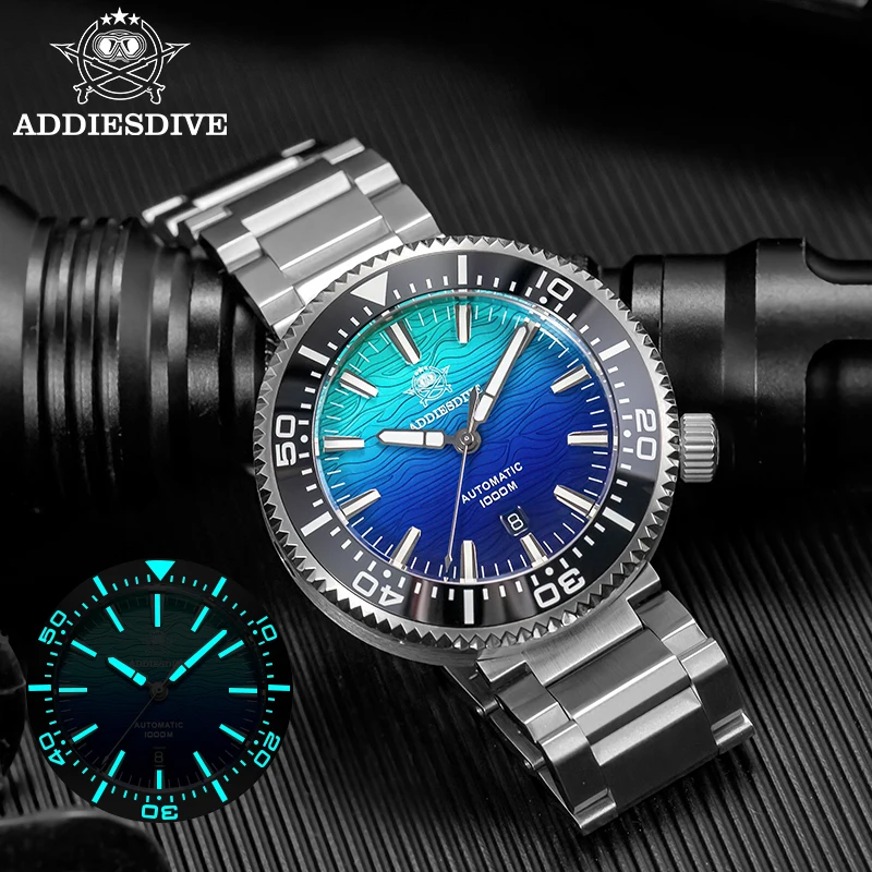 ADDIESDIVE AD2526 Reloj Hombre 100bar Diver Automatic Mechanical Watch Calendar Display NEW Gradient Sapphire Men Watches Luxury