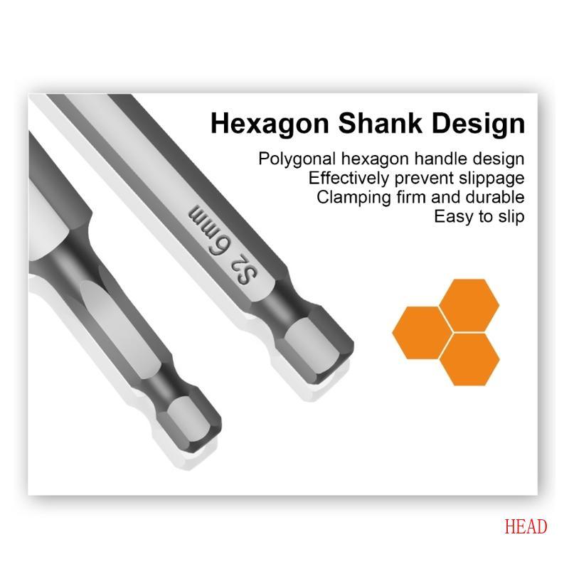 HEAD 1 4 Hex Shank 1 5mm-12mm Hexágonos Magnéticos Chave De Fenda Conjunto De Brocas 100mm Comprimento