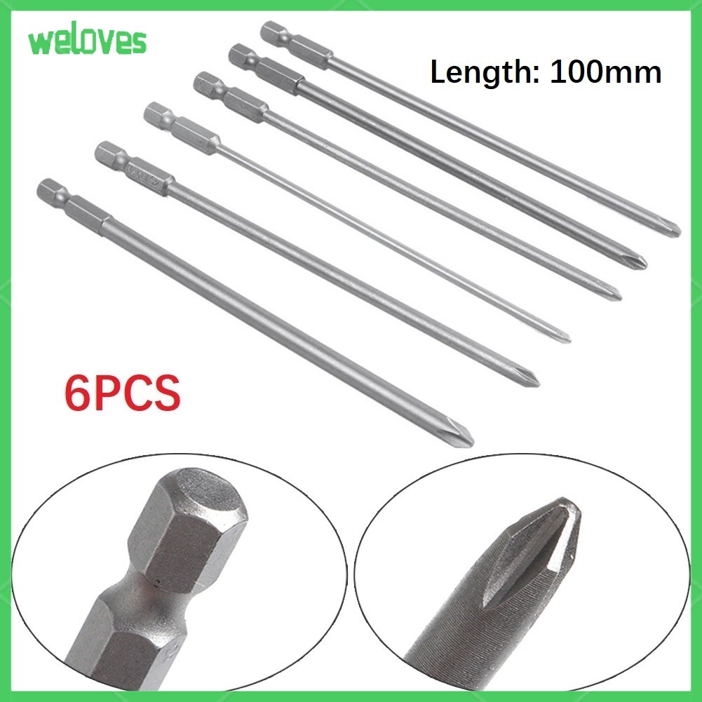Hot Welv 6 Pçs/Set 1/4'Haste 100mm Longo Aço Magnético Hex Cross Head Chave De Fenda Bit