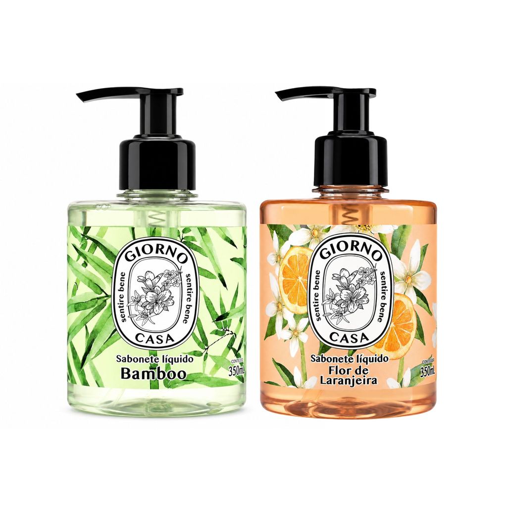 Kit 2 Sabonetes Líquidos 350ml Bamboo + Flor de Laranjeira ? Fragrâncias Perfumadas, Limpeza Suave