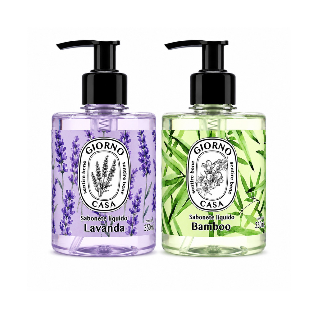 Kit 2 Sabonetes Líquidos 350ml Lavanda + Bamboo ? Fragrâncias Perfumadas, Limpeza Suave para as Mãos e Uso Diário