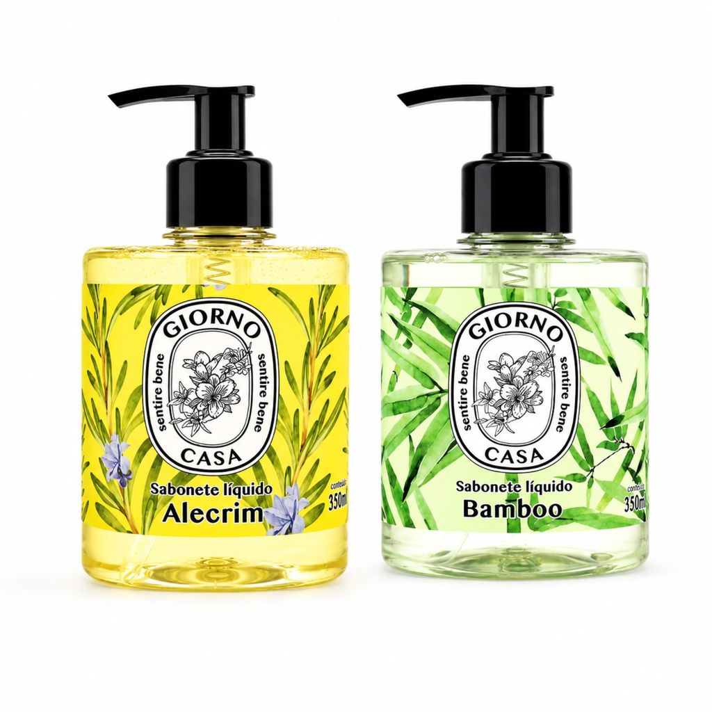 Kit 2 Sabonetes Líquidos 350ml Alecrim + Bamboo ? Fragrâncias Perfumadas, Limpeza Suave para as Mãos e Uso Diário
