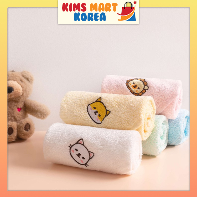 Kids Cute Soft Hanging Hand Towels 5PCS Set Bamboo Fiber Bear , Fox , Lion , Penguin , Cat Animal Character Cozinha & Toalha De Banho Feita Na Coréia