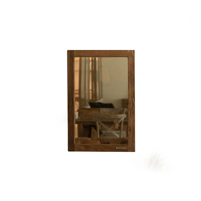 Home Wall Hanging Retro Style Makeup Modern Wabi-Sabi Guesthouse Porch Solid Wood square Mirror