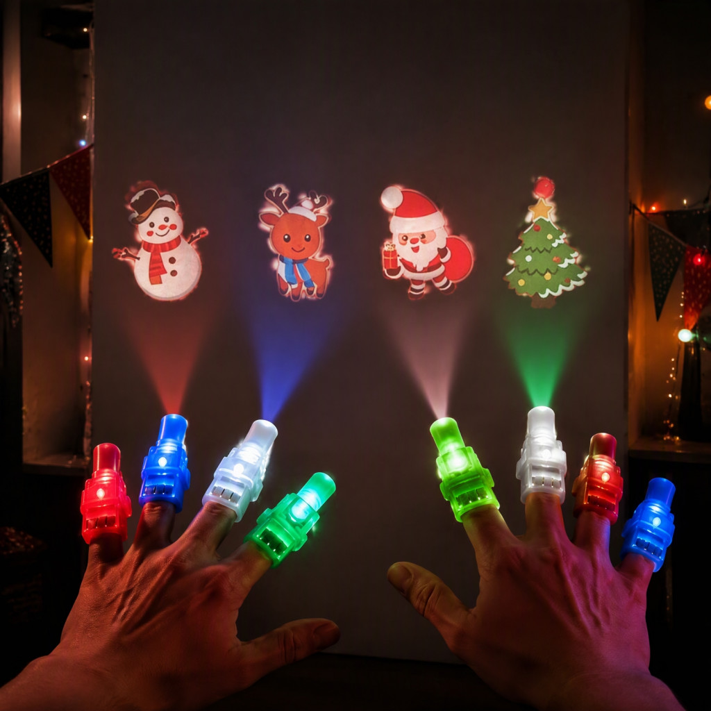 Led Finger Lamps for Kids Christmas Light Projectors Projector Rings Glow the Dark Mini Lights with Random Xmas Patterns
