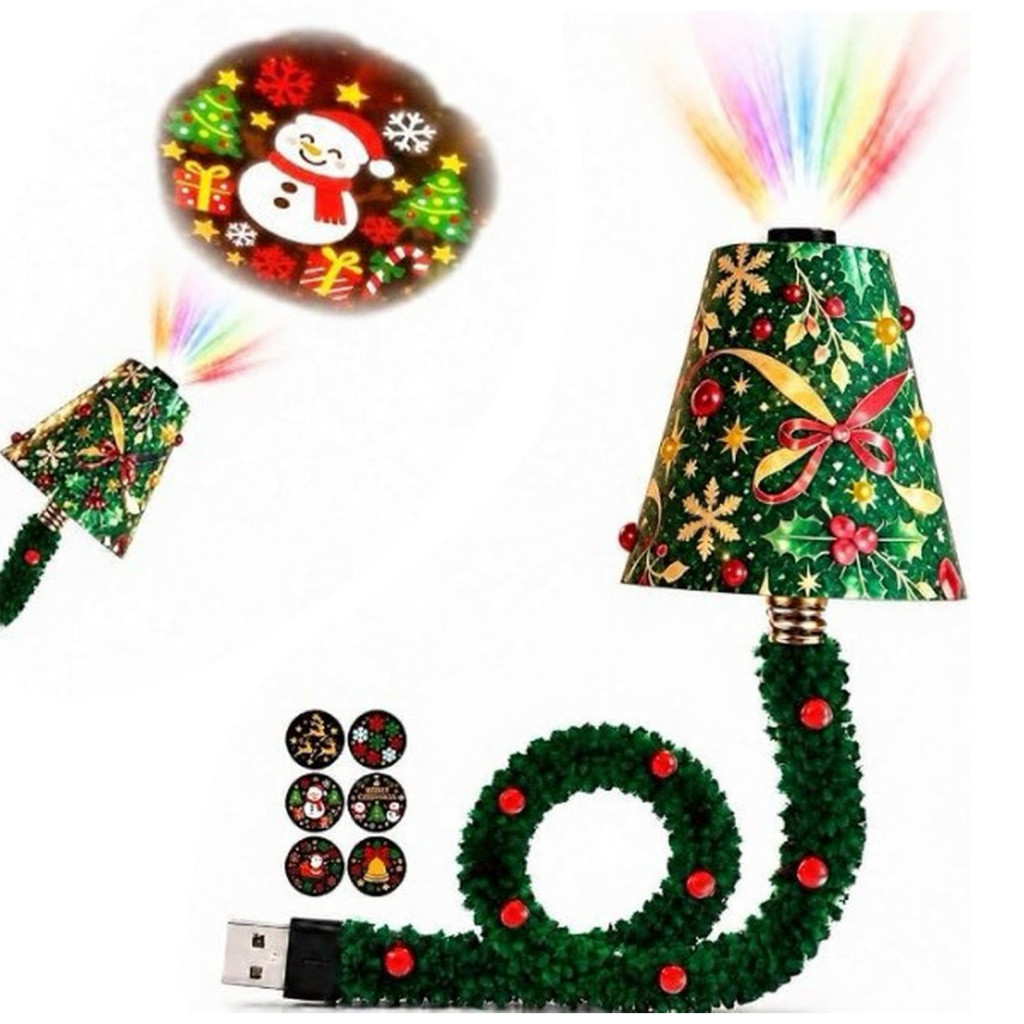 Christmas Projector Light Indoor Holiday Decoration Tree Night Usb Led Lamp with 6 Patterns Bendable Neck for Bedroom fo
