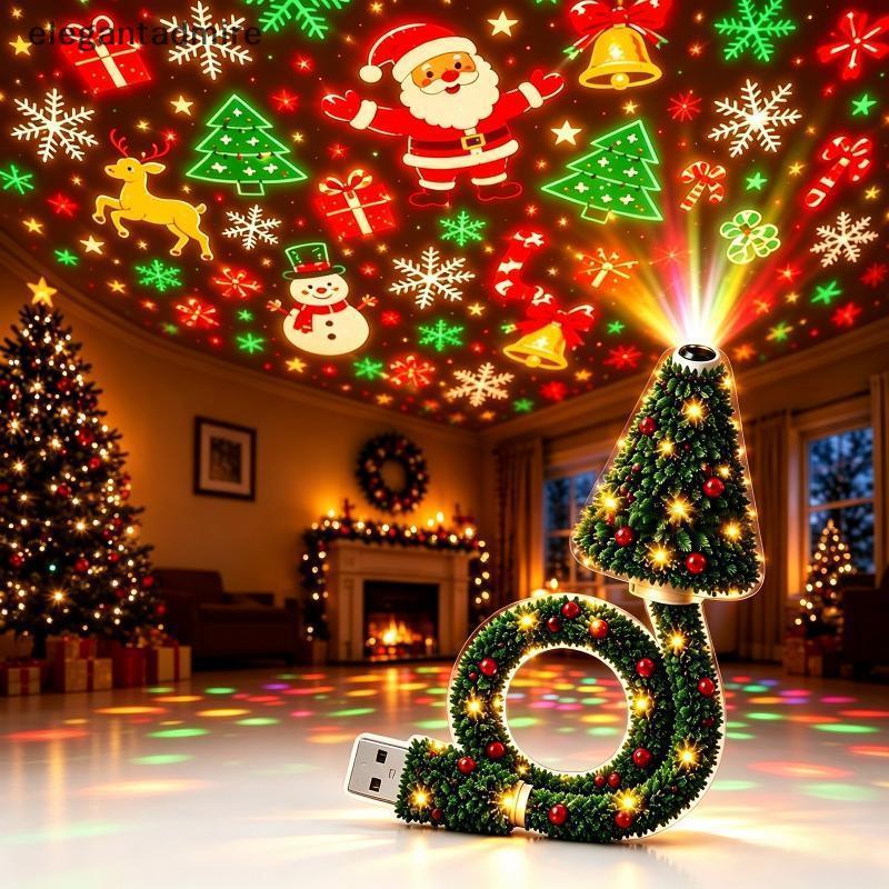 Luz Do Projetor De Natal Alimentada Por USB 6 + Floco De Neve Santa Patterns LED Night Light Para Decorações Laterais Da