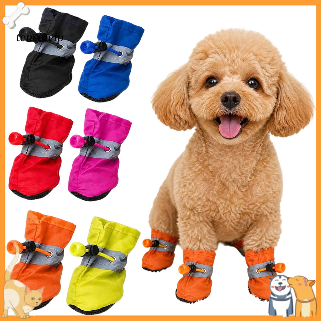 Non-slip Pet Shoes for Tile Floors Waterproof Dog Boots for Rainy Days 4pcs Rain with Adjustable Drawstring Reflective S