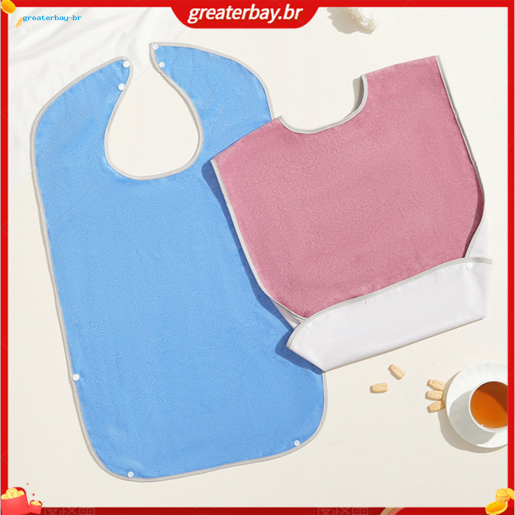 Adult Waterproof Eating Bib for Elderly Solid Color with Crumb Catcher Adjustable Closure Durable Clothing Protector for