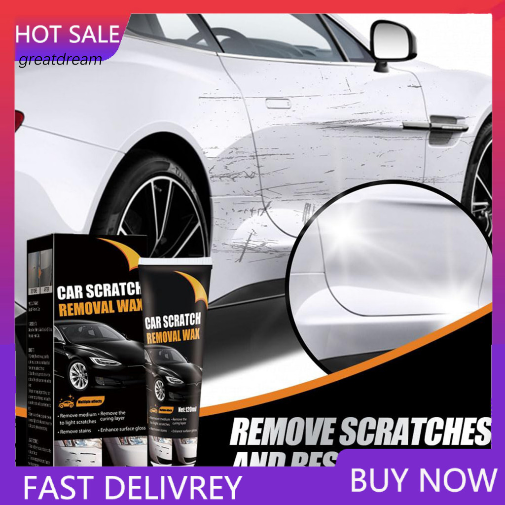 Car Paint Scratch Repair Wax Cream 120ml Filler Polishing for Vehicles Auto Remover Kit with Sponge and Towel Easy Diy