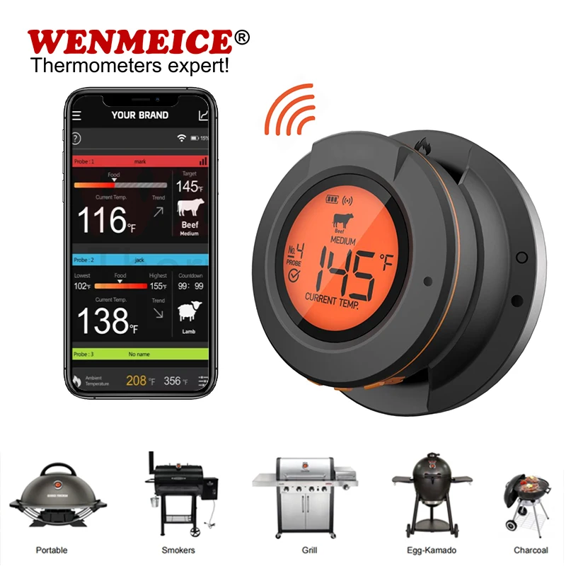 WENMEICE Wireless Bluetooth Meat BBQ Thermometer For Oven Grill Smoker Barbecue Digital Smart Cooking Kitchen Accessories Tools