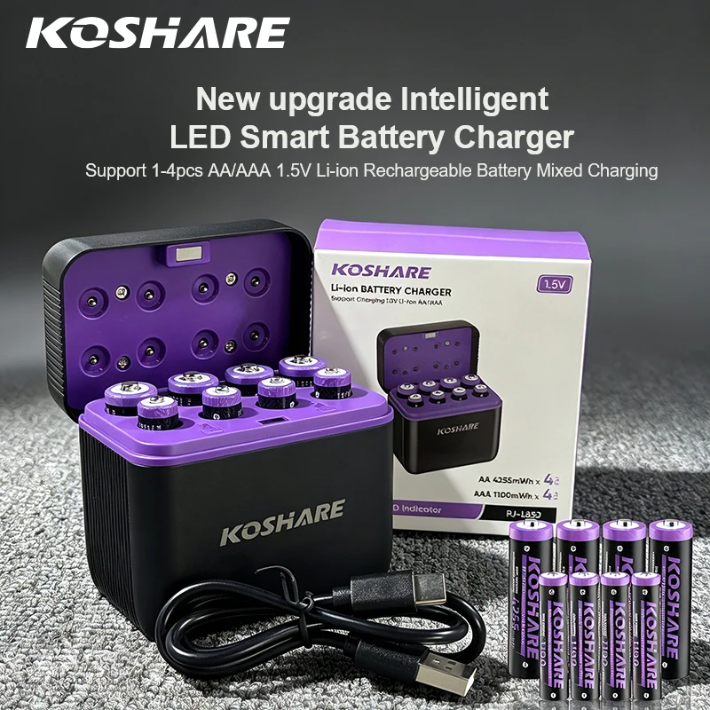 KOSHARE AA AAA Rechargeable Batteries 1.5V 4255mWh 1100mWh High Capacity Constant Voltage Long Lasting 1500 Cycles for Toys Xbox