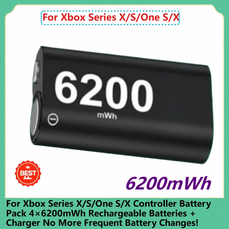 For Xbox Series X/S/One S/X Controller Battery Pack 4×6200mWh Rechargeable Batteries + Charger No More Frequent Battery Changes!