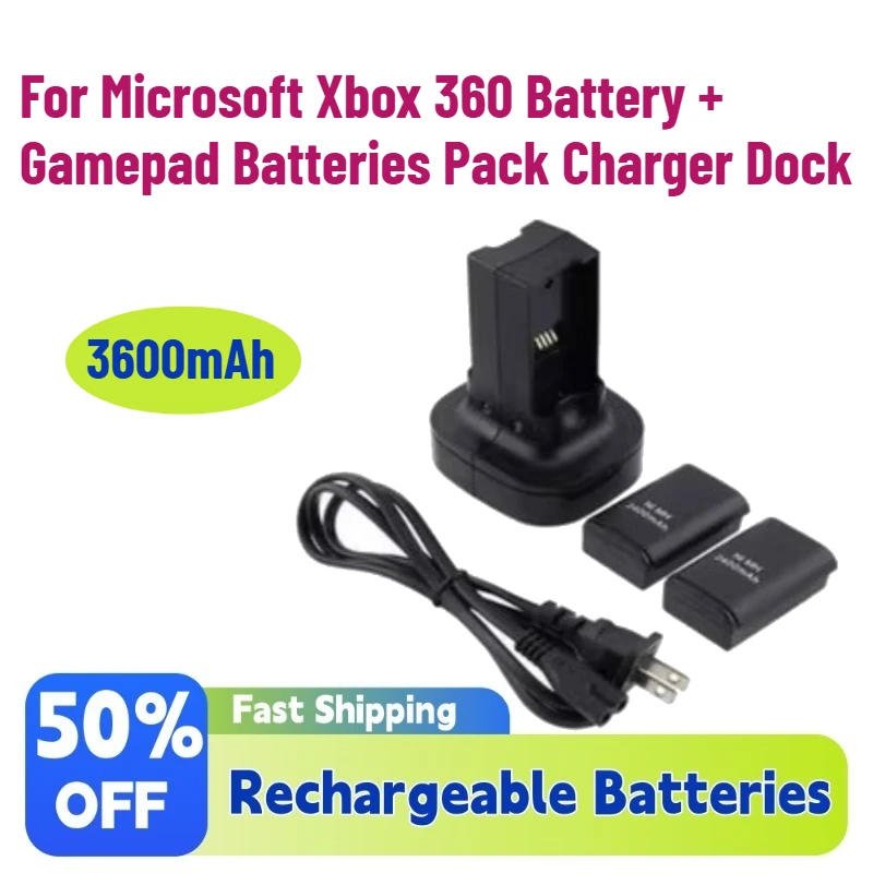 High-Performance In Stock 3.6Ah NI-MH Rechargeable Battery for Microsoft Xbox 360 Battery + Gamepad Batteries Pack Charger Dock