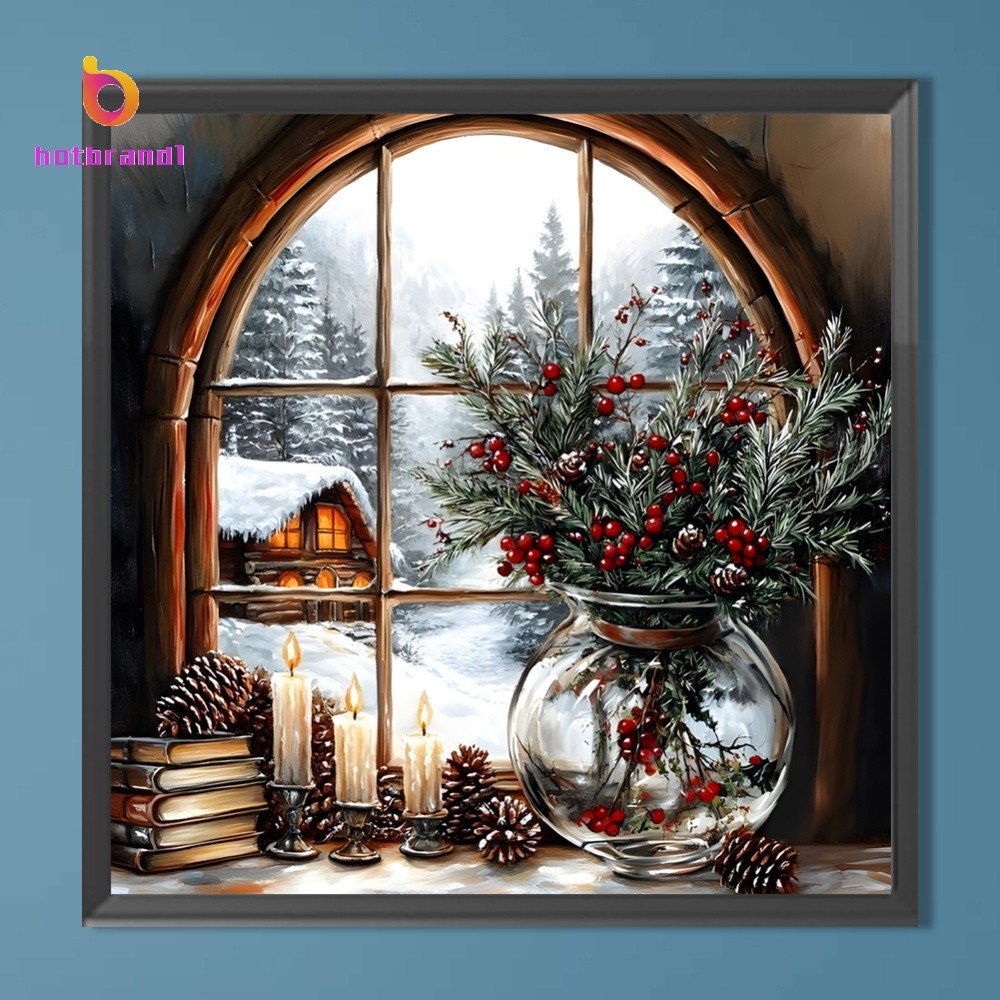 5D DIY Full Round Broca Pintura Diamante Xmas Snow View Craft Kit Decoração