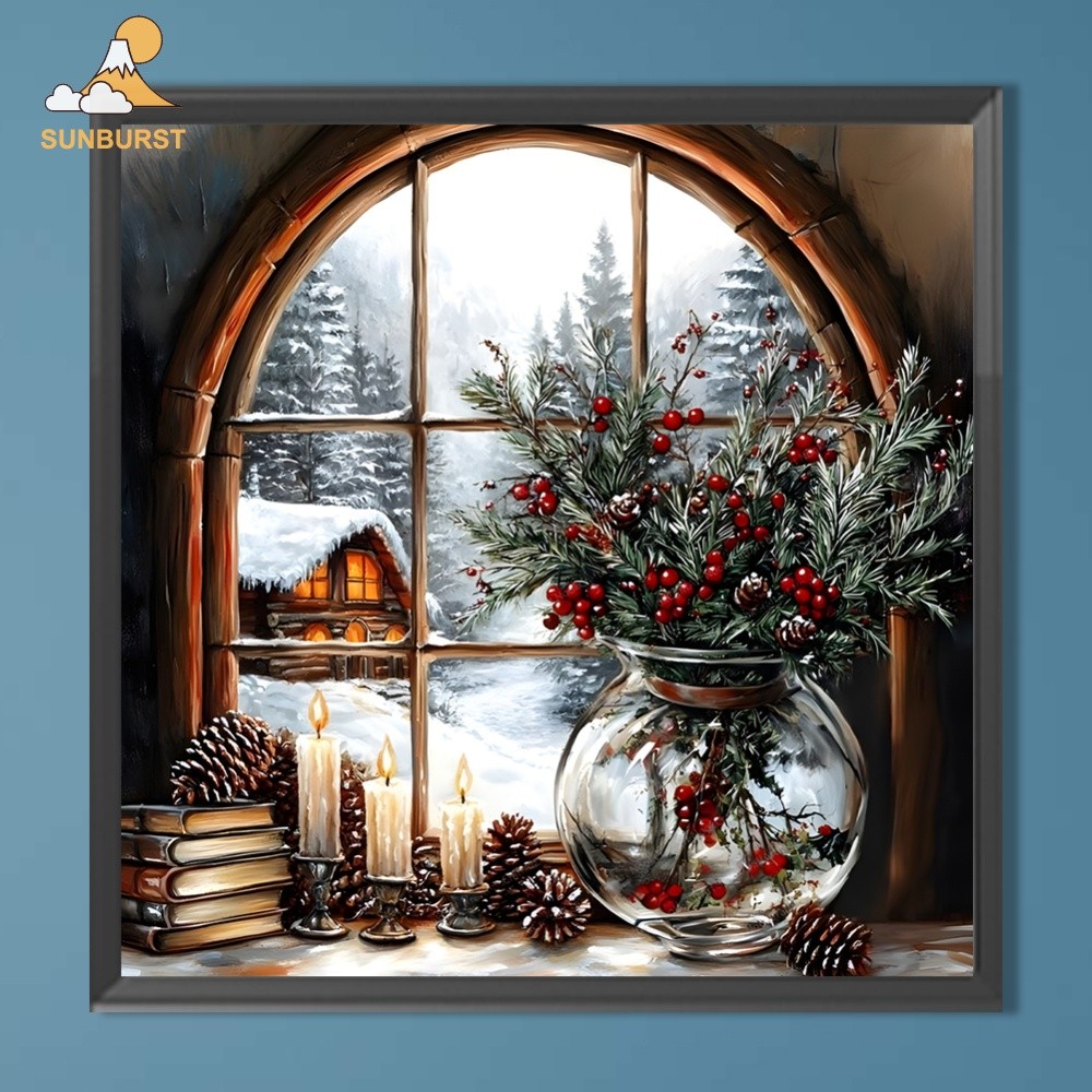 [Sunburst1 . br] 5D DIY Full Round Broca Pintura Diamante Xmas Snow View Art Decoração De Casa