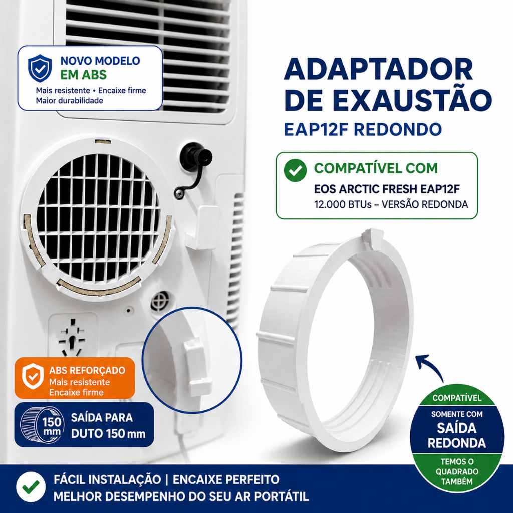 Adaptador Exaustão Ar Portátil Compatível EOS Arctic Fresh EAP12F Redondo 150mm ABS