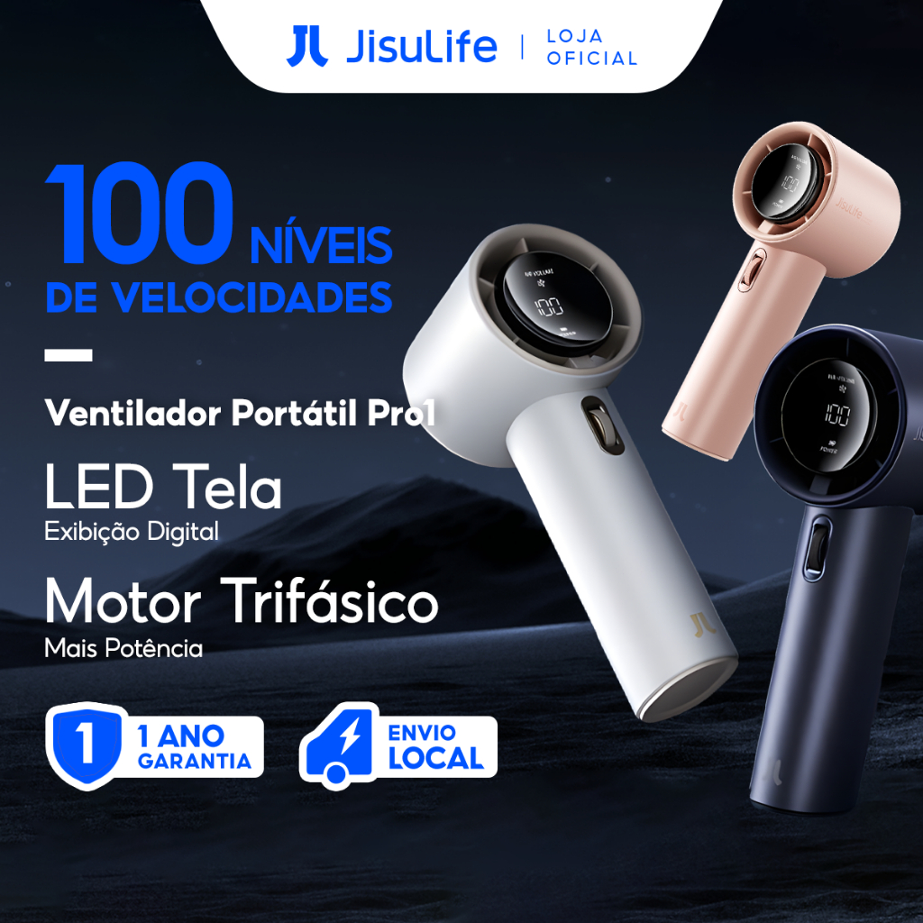 JISULIFE Ventilador Turbo de Mão Portátil 3600mAh USB Recarregável ABS Material com Tela LED (Pro1)