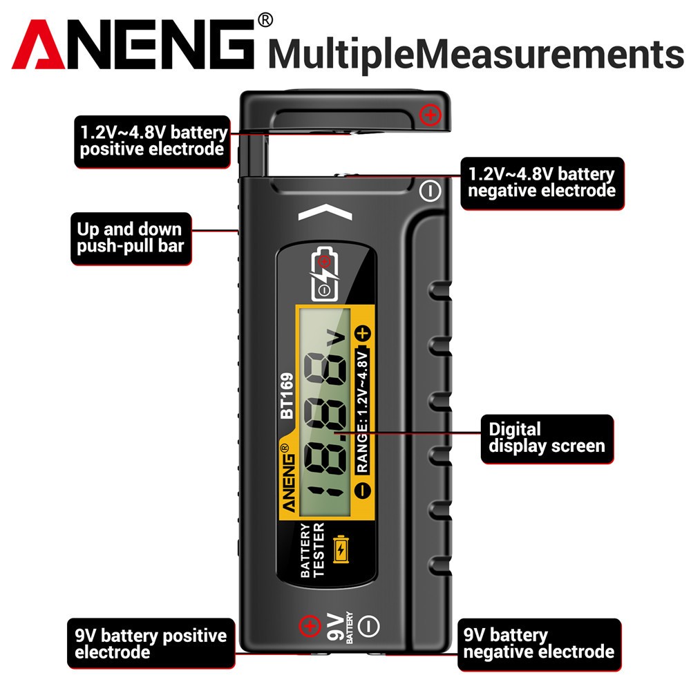 ANENG BT169 Tester de Nível de Bateria Digital Trendy Novo - Ferramenta Portátil de Plástico ABS com Várias Medições e