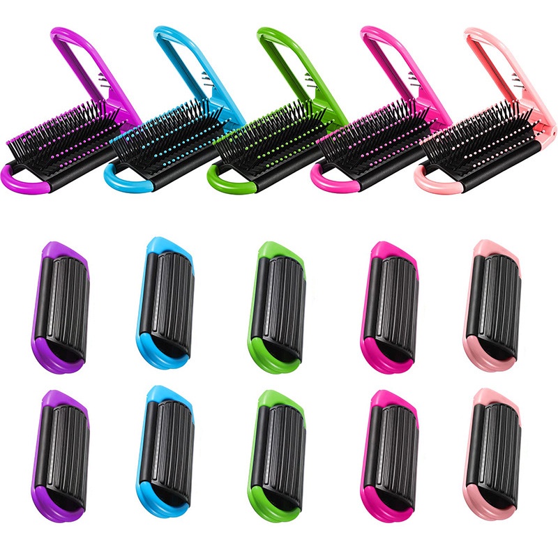 Portátil Viagem Escova De Cabelo Dobrável Com Espelho Compacto Pente De Bolso ABS Resistente Ao Calor Dupla Utilização