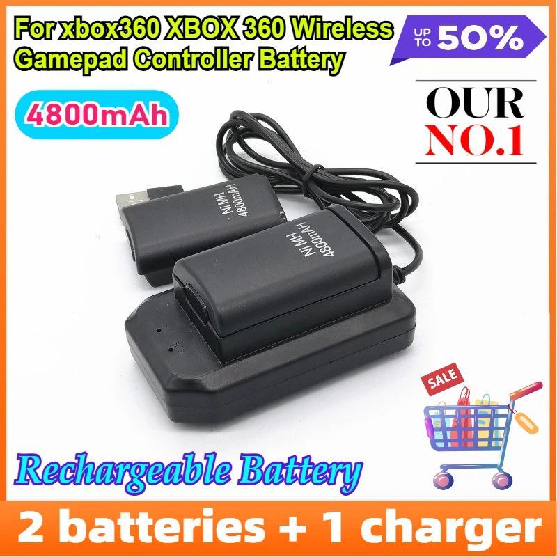New 4800mAh Rechargeable Battery + USB Charger for Microsoft Xbox 360 Wireless Controller Gamepad Battery Replacement