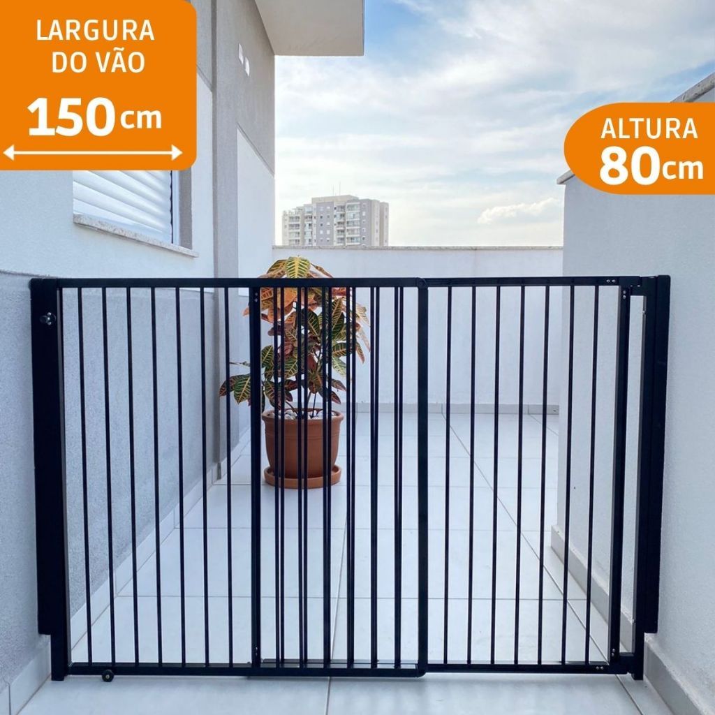 Portão de Proteção Criança e PET de Abir e Correr com Altura de 80cm Largura ajustável de 85 a 150cm