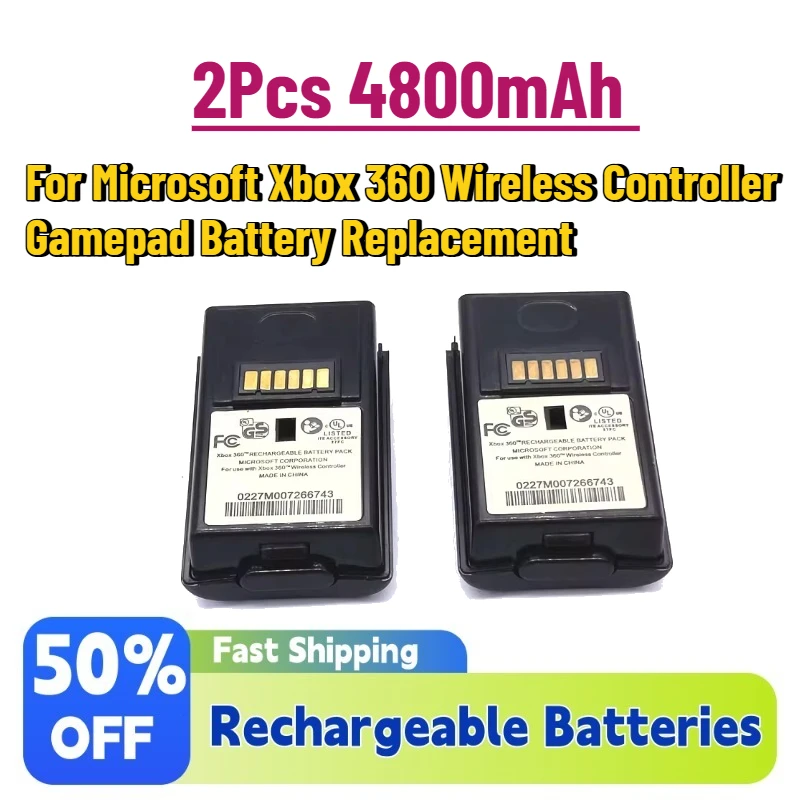 New 2Pcs 4800mAh Rechargeable Battery Pack + USB Charger for Microsoft Xbox 360 Wireless Controller Gamepad Battery Replacement