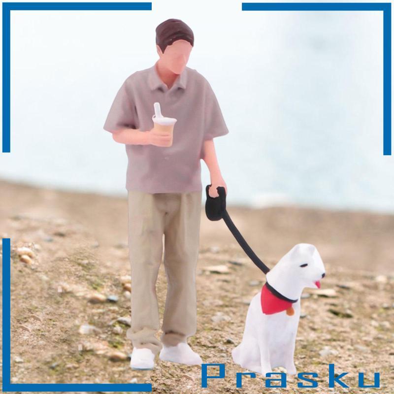 [Prasku] 1 : 64 Dog Walking Boy Figura Miniatura Diorama Modelo Layout Display Micro