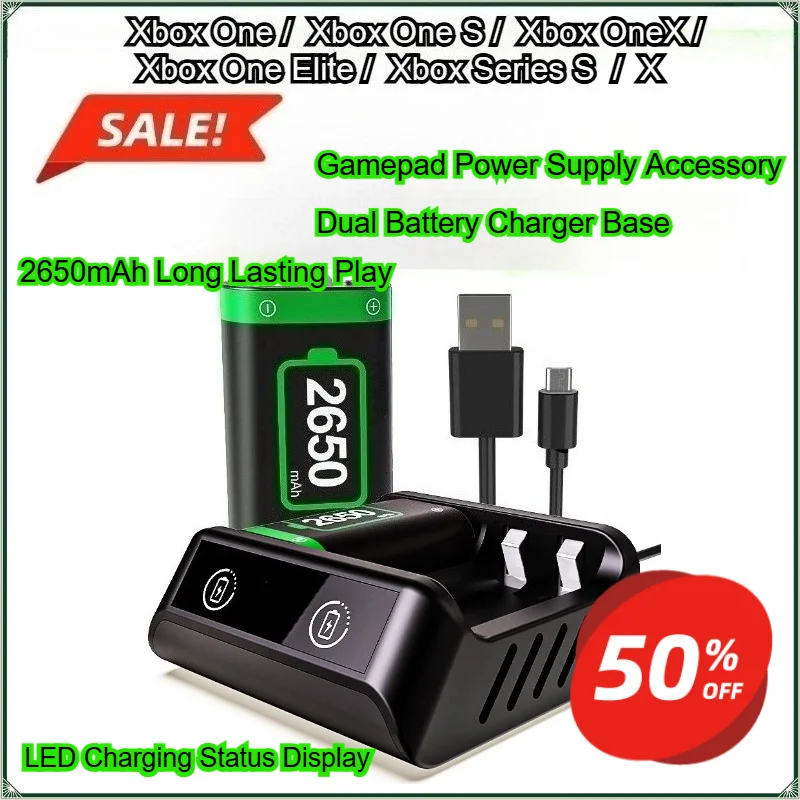 For Xbox One/ Xbox One S/Xbox One XXboxOne Elite/Xbox Series S/X Battery Charger Kit 2 Pack 2650mAh Rechargeable Batteries