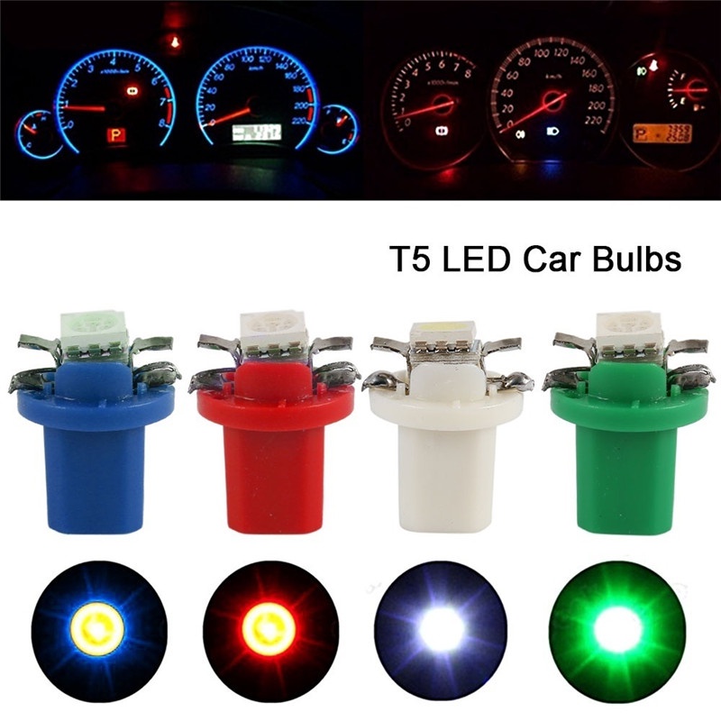 Novo kit de 10 peças de lâmpadas LED SMD 5050 T5 B8.5D para painel de velocímetro de 12V.