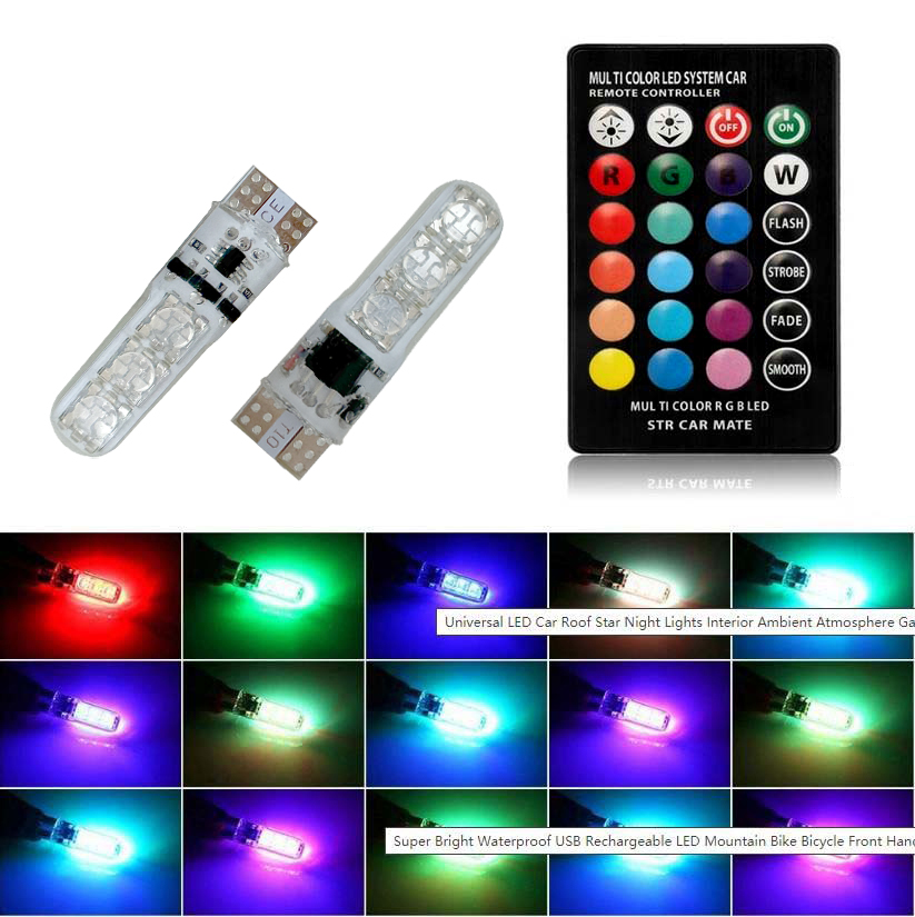 Lâmpada LED para Carro, Luz de Leitura de Teto RGB T10 W5W 194 168 5050 SMD com Controle Remoto.