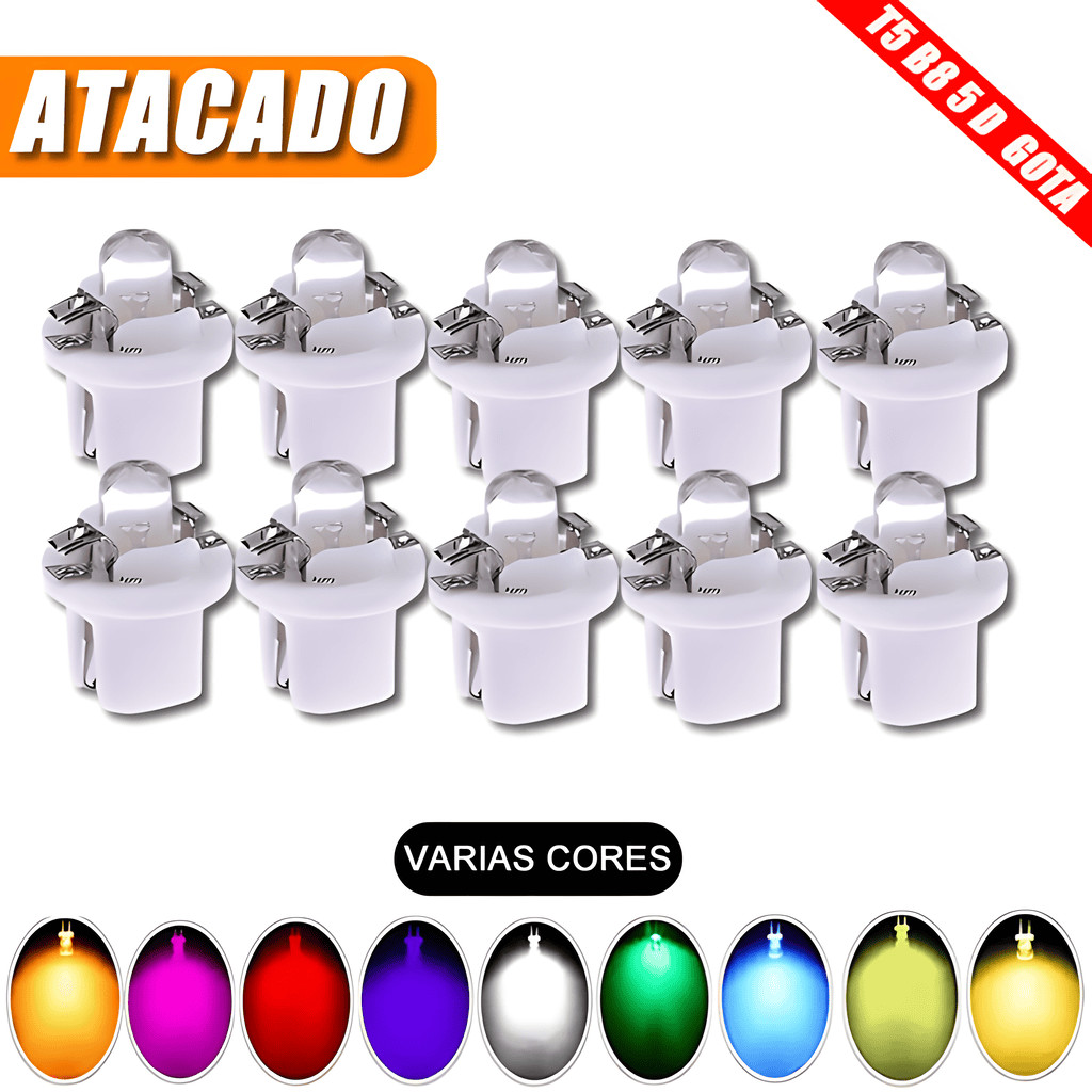 5 x Lâmpada led Automotiva T5 B8.5 de Led Pinguinho soquete b8.5 Led SMD 5050 Painel Carro Moto Atacado